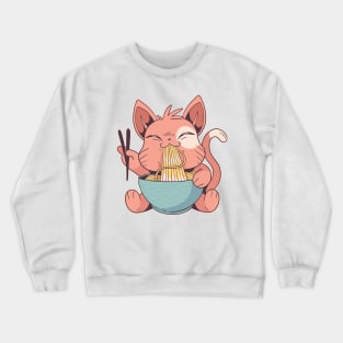Kawaii Cat Eating Ramen Crewneck Sweatshirt